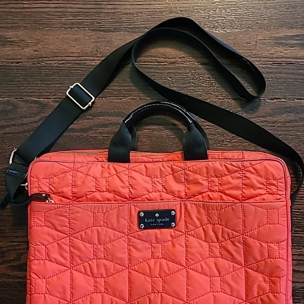 Kate Spade Red Black Quilted Padded Latop Carrier Shoulder Bag School College
